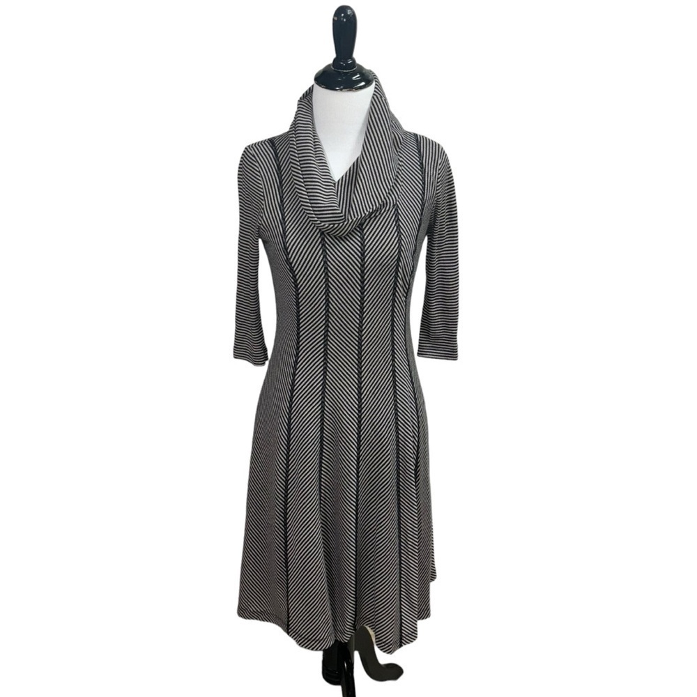 Robbie Bee Vintage Women's XS Fit & Flare Knit Dress 3/4 Sleeves Herringbone